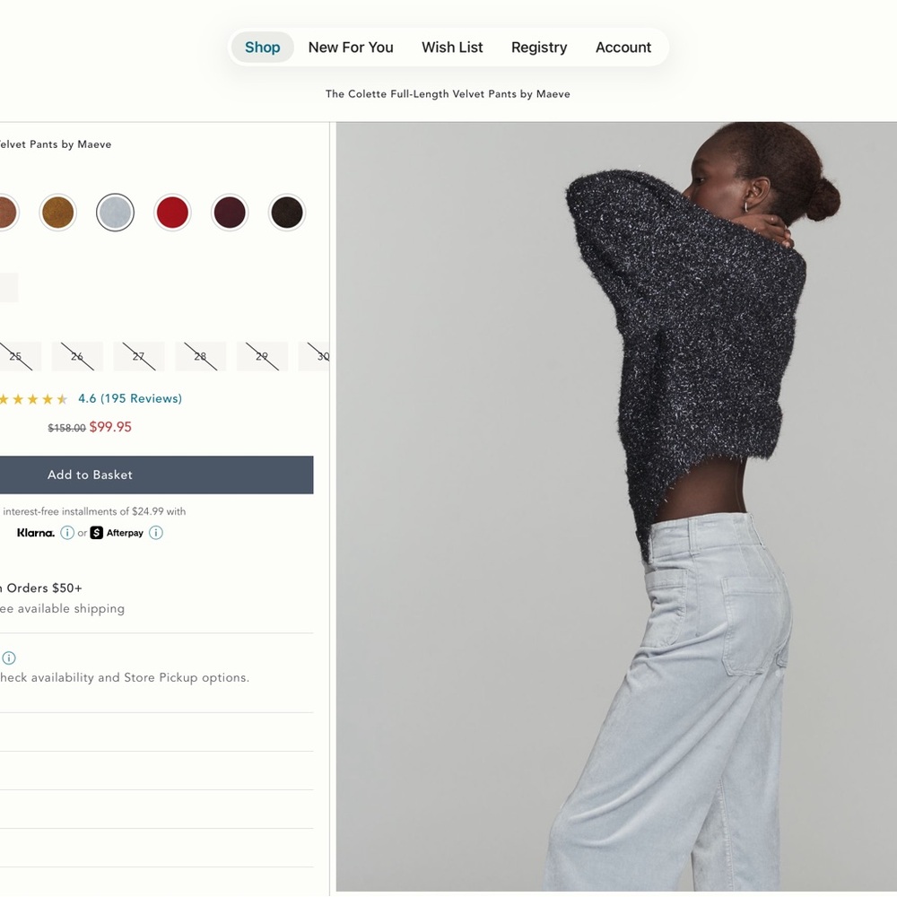 Maeve Colette Light Blue Velvet Wide Leg Pants